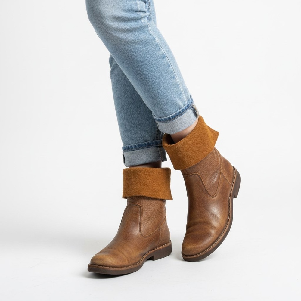 Roots Brown Distressed Roll Over Leather Boots Mid-Calf Pull On Men’s 7.5